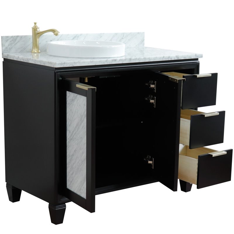 Pemberly Row Solid Wood Vanity with Left Round Sink in Blue/White Carrara