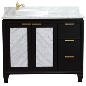Pemberly Row Solid Wood Vanity with Left Round Sink in Blue/White Carrara