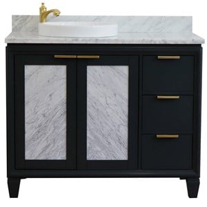 Pemberly Row Solid Wood Vanity with Left Round Sink in Gray/White Carrara
