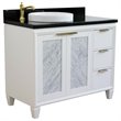 Pemberly Row Solid Wood Vanity with Left Round Sink in White/Black Galaxy