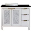 Pemberly Row Solid Wood Vanity with Left Round Sink in White/Black Galaxy