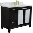 Pemberly Row Solid Wood Vanity with Right Oval Sink in Blue/White Carrara