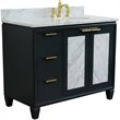 Pemberly Row Solid Wood Vanity with Right Oval Sink in Gray/White Carrara
