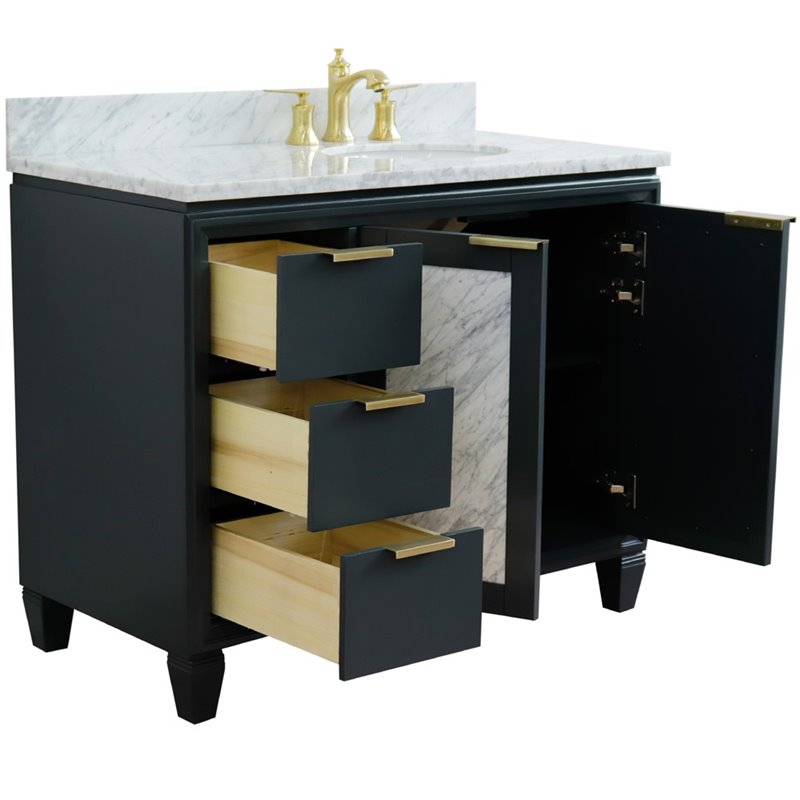 Pemberly Row Solid Wood Vanity with Right Oval Sink in Gray/White Carrara