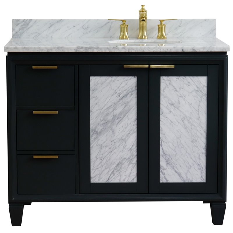 Pemberly Row Solid Wood Vanity with Right Oval Sink in Gray/White Carrara