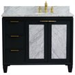 Pemberly Row Solid Wood Vanity with Right Oval Sink in Gray/White Carrara