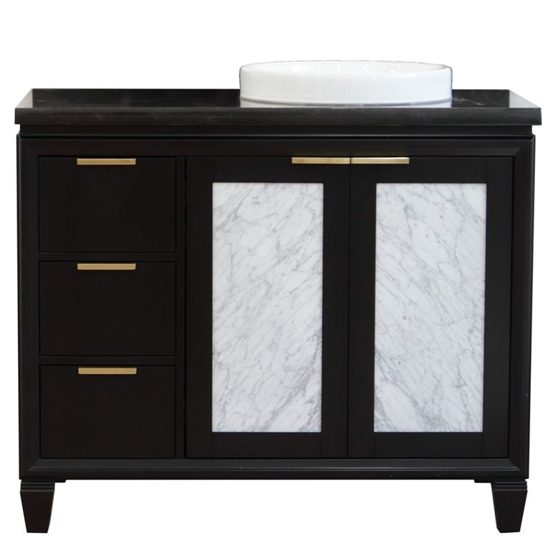 Pemberly Row Solid Wood Vanity with Right Round Sink in Blue/Black Galaxy