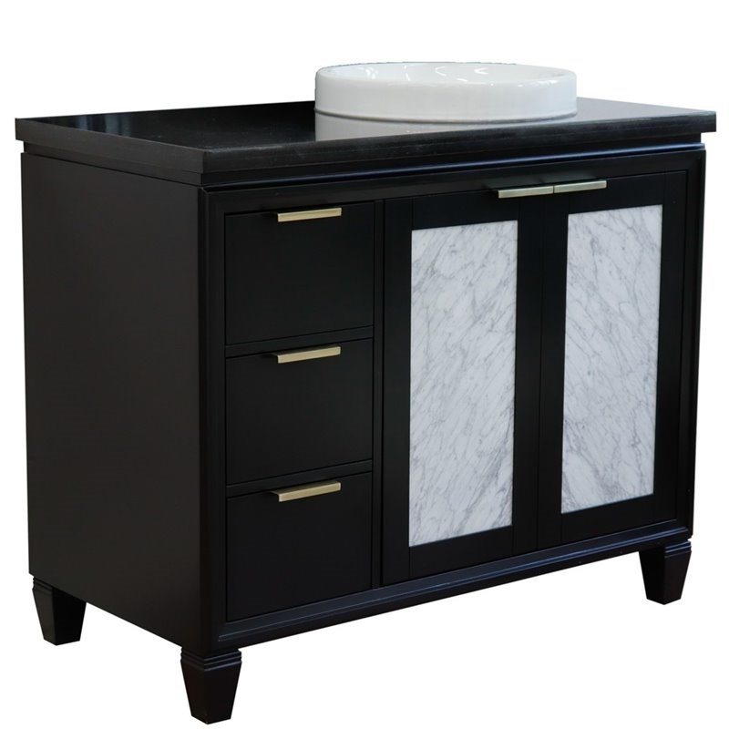 Pemberly Row Solid Wood Vanity with Right Round Sink in Blue/Black Galaxy