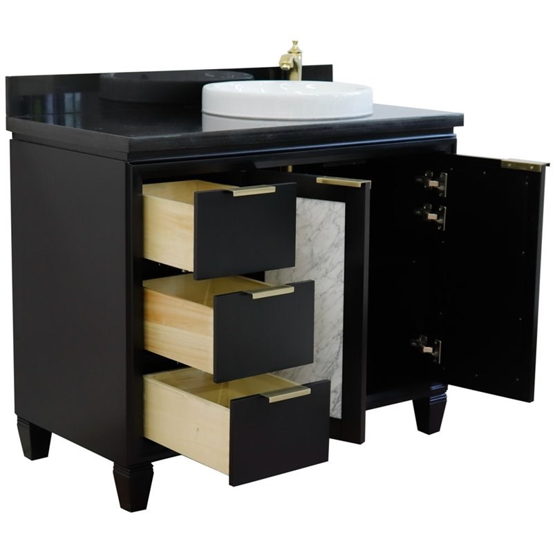 Pemberly Row Solid Wood Vanity with Right Round Sink in Blue/Black Galaxy