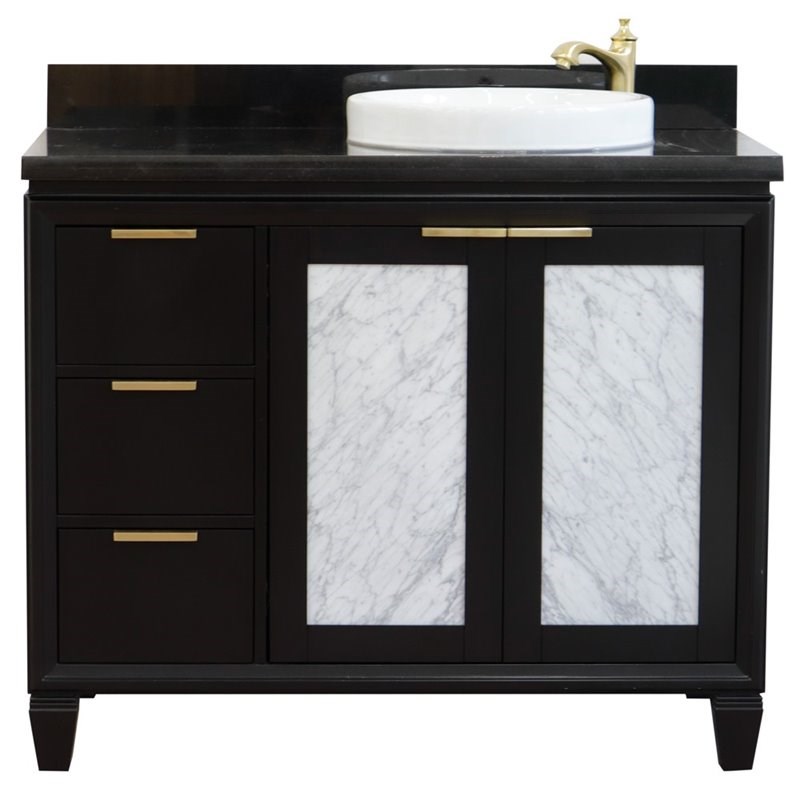 Pemberly Row Solid Wood Vanity with Right Round Sink in Blue/Black Galaxy