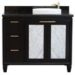Pemberly Row Solid Wood Vanity with Right Round Sink in Blue/Black Galaxy