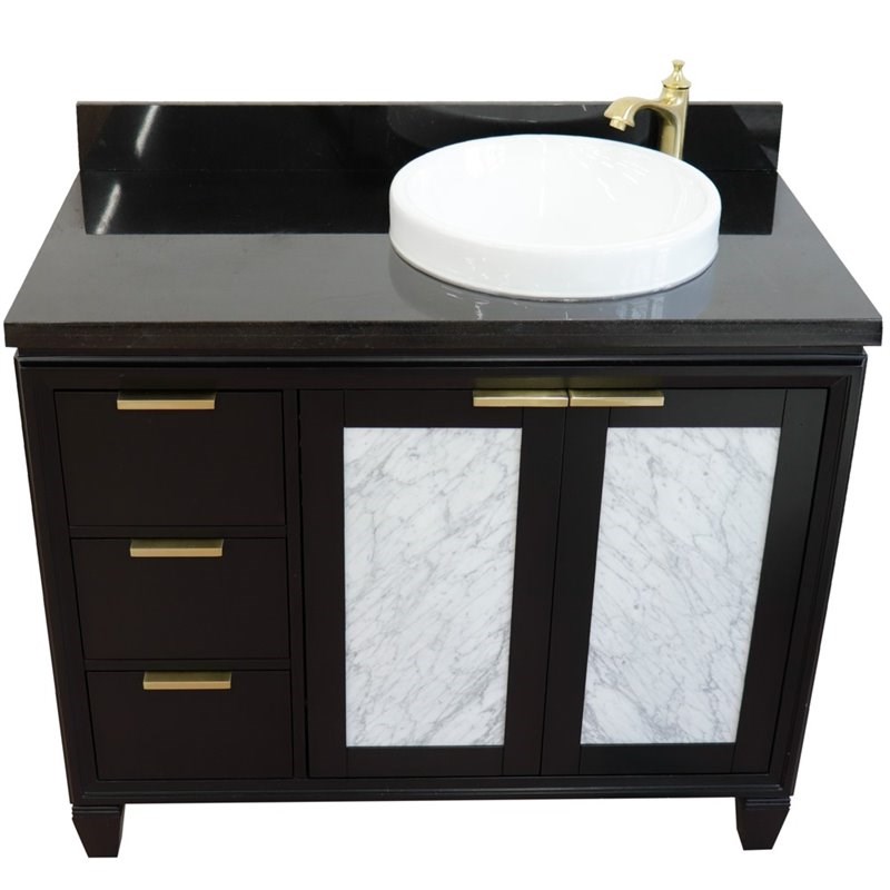 Pemberly Row Solid Wood Vanity with Right Round Sink in Blue/Black Galaxy