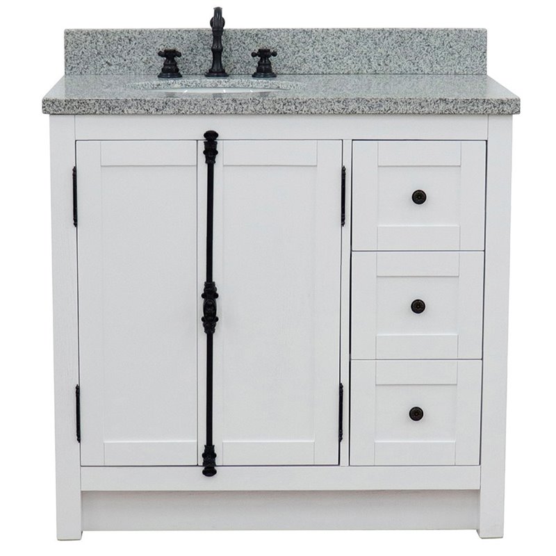 Pemberly Row  Solid Wood Vanity with Left Oval Sink in Glacier Ash/Gray