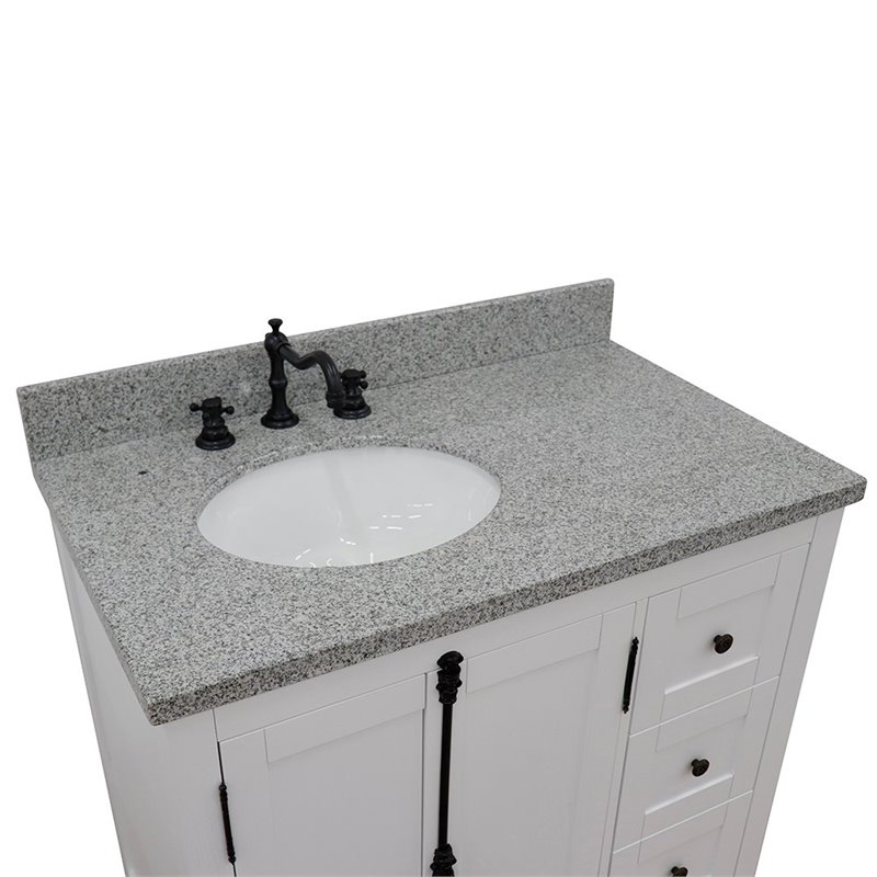 Pemberly Row  Solid Wood Vanity with Left Oval Sink in Glacier Ash/Gray