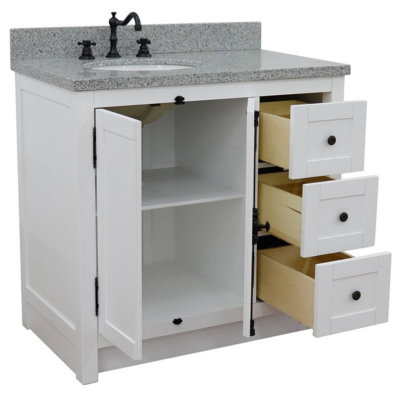 Pemberly Row  Solid Wood Vanity with Left Oval Sink in Glacier Ash/Gray