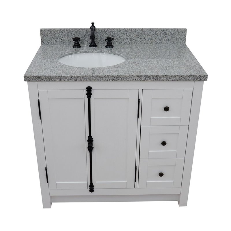 Pemberly Row  Solid Wood Vanity with Left Oval Sink in Glacier Ash/Gray