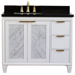 Pemberly Row 43&quot Solid Wood Vanity with Left Rectangle Sink in White/Black