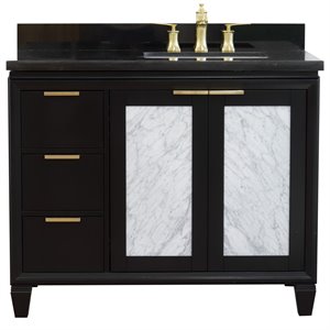 Pemberly Row 43&quot Solid Wood Vanity with Right Rectangle Sink in Blue/Black