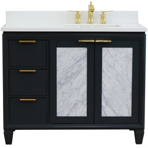 Pemberly Row 43&quot Solid Wood Vanity with Right Rectangle Sink in Gray/White