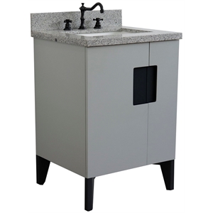 Pemberly Row 25&quot Single Rectangle Sink Vanity in Light Gray/Gray Granite Stone