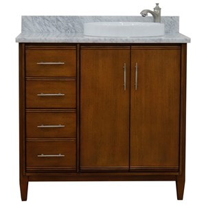 Pemberly Row 37&quot Single Solid Wood Vanity with Right Round Sink in Walnut/White