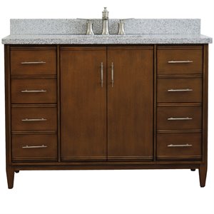 Pemberly Row 49&quot Single Rectangle Sink Vanity with Gray Granite Stone in Walnut