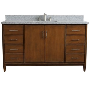 Pemberly Row 61&quot Single Rectangle Sink Vanity with Gray Granite Stone in Walnut