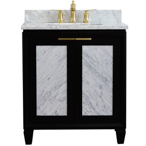 Pemberly Row Single Rectangle Sink Solid Wood Vanity in Blue/White Carrara