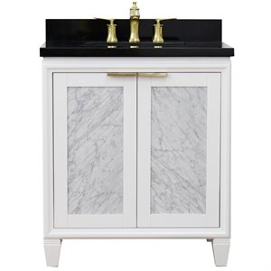 Pemberly Row Single Rectangle Sink Solid Wood Vanity in White/Black Galaxy