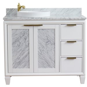 Pemberly Row Solid Wood Vanity with Left Round Sink in White/White Carrara