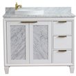 Pemberly Row Solid Wood Vanity with Left Round Sink in White/White Carrara