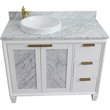 Pemberly Row Solid Wood Vanity with Left Round Sink in White/White Carrara
