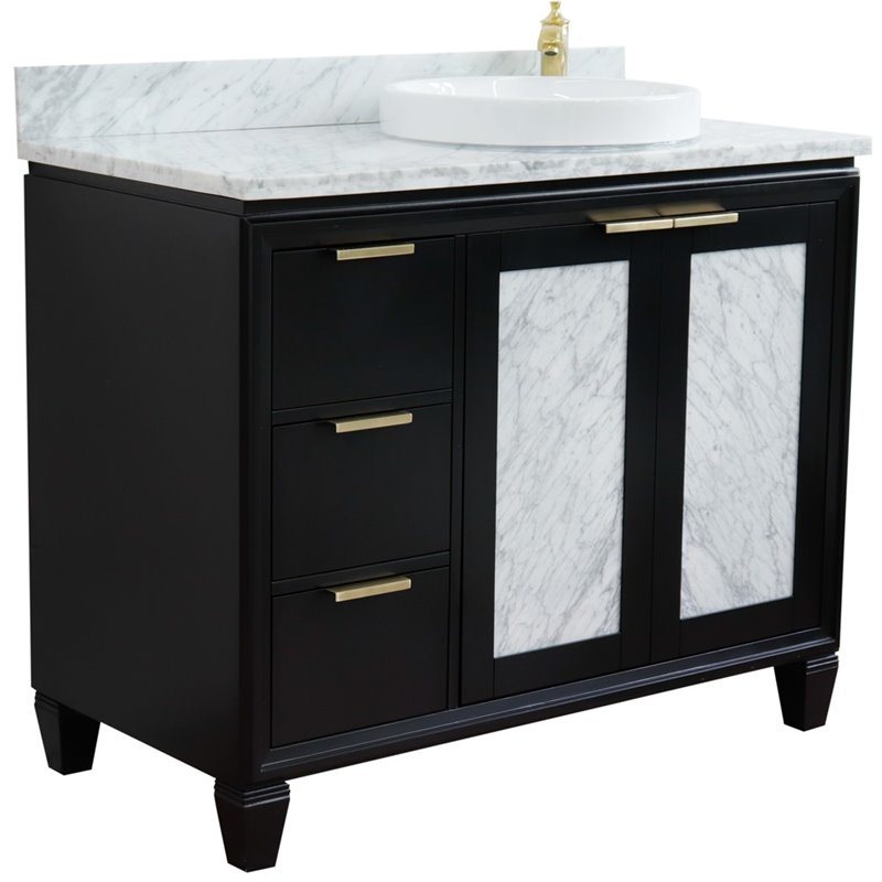 Pemberly Row Solid Wood Vanity with Right Round Sink in Blue/White Carrara