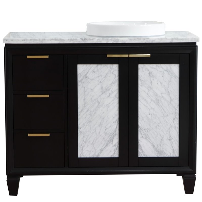 Pemberly Row Solid Wood Vanity with Right Round Sink in Blue/White Carrara