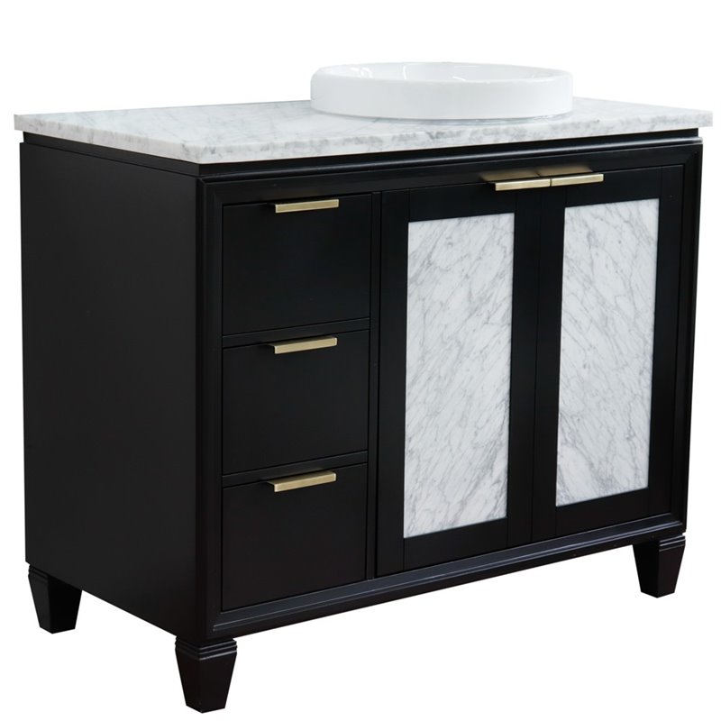 Pemberly Row Solid Wood Vanity with Right Round Sink in Blue/White Carrara
