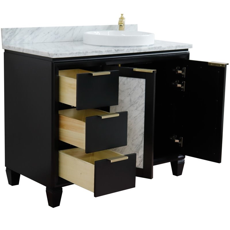 Pemberly Row Solid Wood Vanity with Right Round Sink in Blue/White Carrara