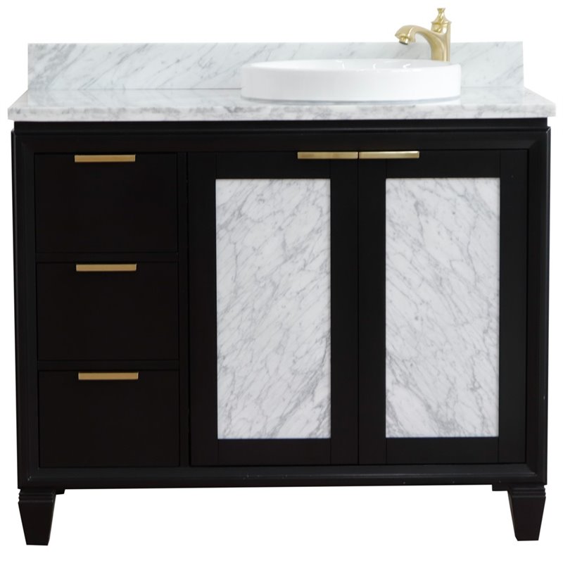 Pemberly Row Solid Wood Vanity with Right Round Sink in Blue/White Carrara