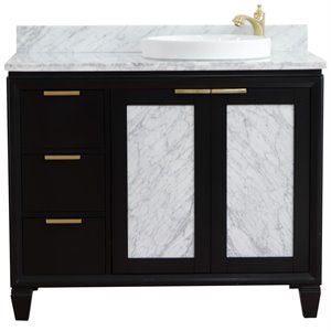 Pemberly Row Solid Wood Vanity with Right Round Sink in Blue/White Carrara