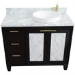 Pemberly Row Solid Wood Vanity with Right Round Sink in Blue/White Carrara