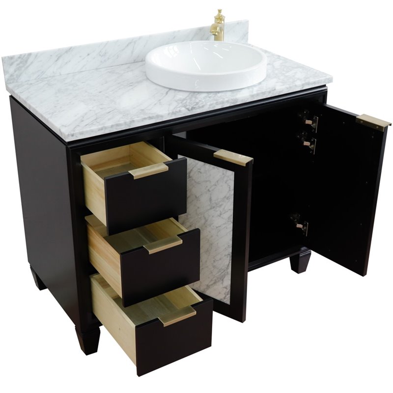 Pemberly Row Solid Wood Vanity with Right Round Sink in Blue/White Carrara