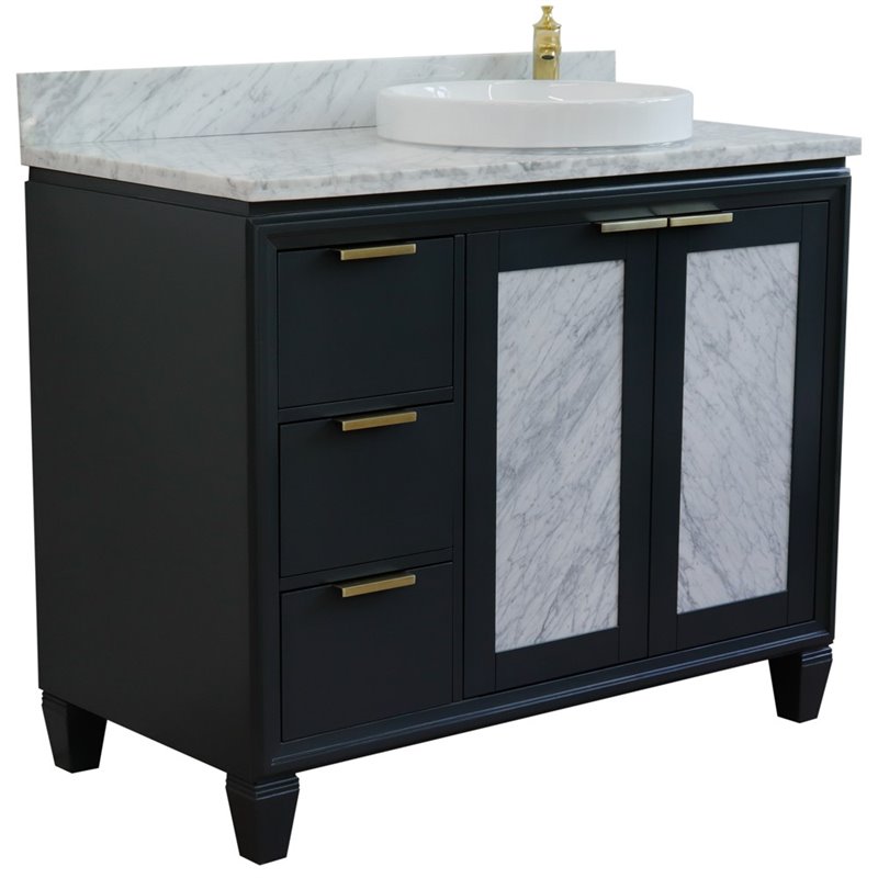 Pemberly Row Solid Wood Vanity with Right Round Sink in Gray/White Carrara