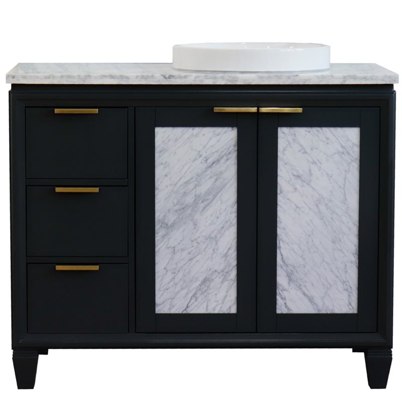 Pemberly Row Solid Wood Vanity with Right Round Sink in Gray/White Carrara