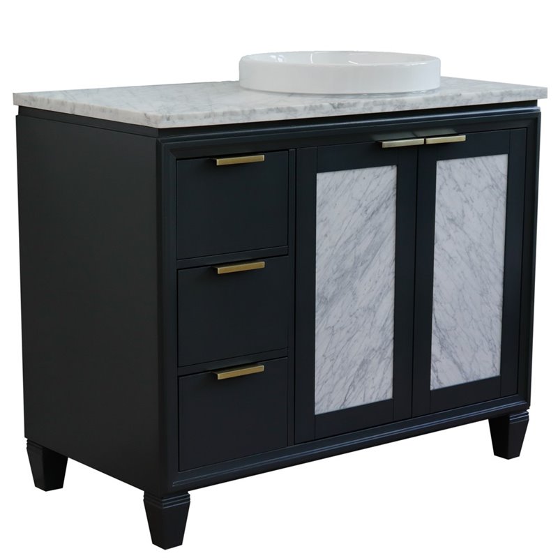 Pemberly Row Solid Wood Vanity with Right Round Sink in Gray/White Carrara