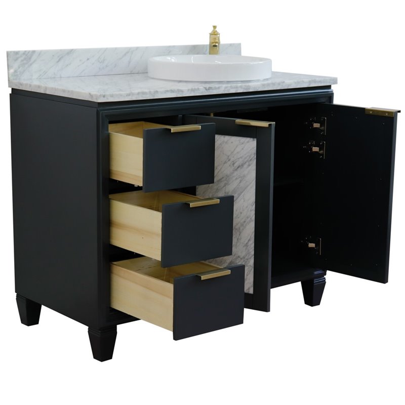 Pemberly Row Solid Wood Vanity with Right Round Sink in Gray/White Carrara