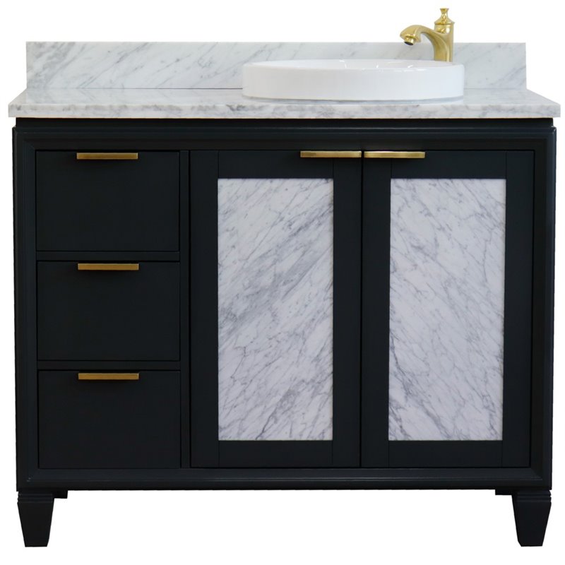 Pemberly Row Solid Wood Vanity with Right Round Sink in Gray/White Carrara