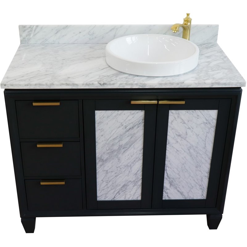 Pemberly Row Solid Wood Vanity with Right Round Sink in Gray/White Carrara