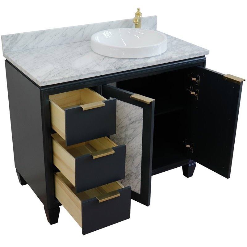 Pemberly Row Solid Wood Vanity with Right Round Sink in Gray/White Carrara