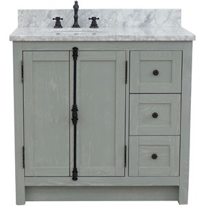 Pemberly Row  37&quot Solid Wood Vanity with Left Oval Sink in White/Gray Ash