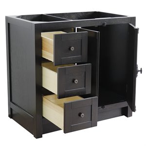 Pemberly Row  36&quot Single Solid Wood Vanity with Right Doors in Brown Ash