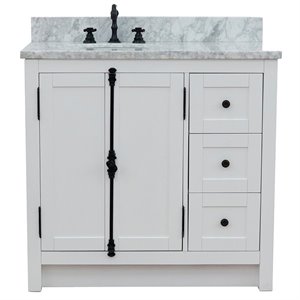 Pemberly Row  Solid Wood Vanity with Left Oval Sink in White/Glacier Ash